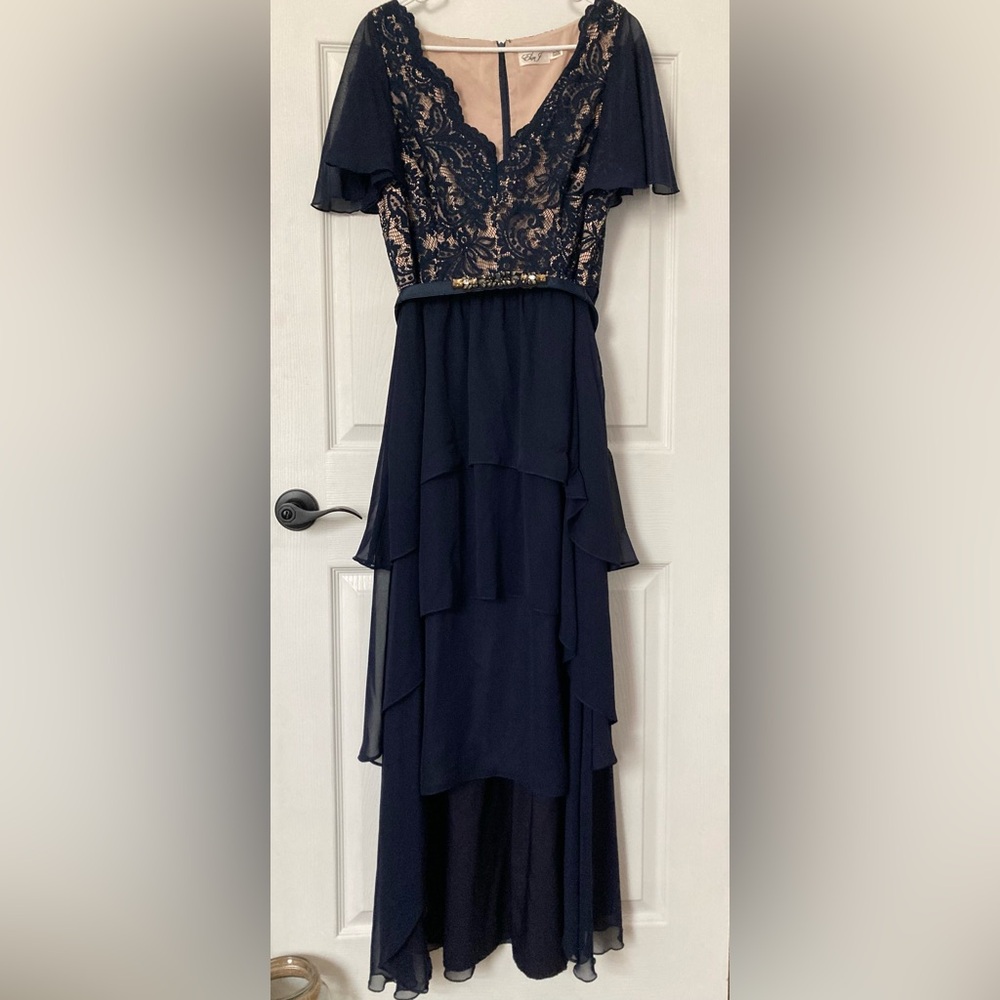 Eliza J Elegant Navy Lace Evening Dress 12